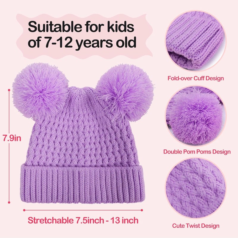 KDVOG Store Kids Winter Hat Warm Knitted Beanies with Double Pom Pom Thick Ski Cap for Boys Girls 7-12 Years - Image 3